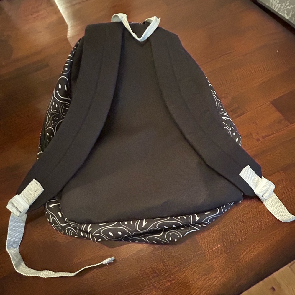 Black And White Patterned Backpack With Smiley Fa… - image 4